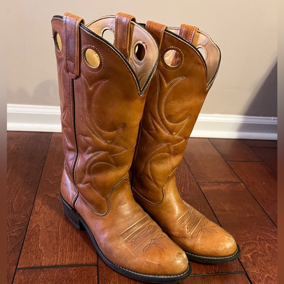 Women's Tan Leather Western Boots - Picture 1 of 5